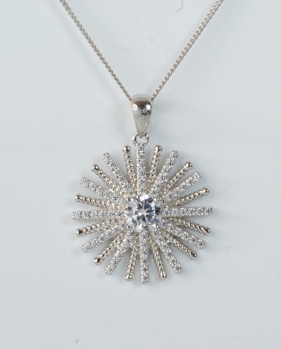 Sterling Silver/CZ Sunburst Pendant and Chain